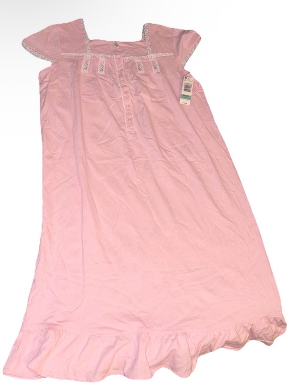 Light Pink Cotton Nightdress with Lace Trim - Unbranded